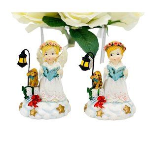 Vintage Anco Merchandise Choir Angels Puppy Christmas Figurines Set of 2 *See